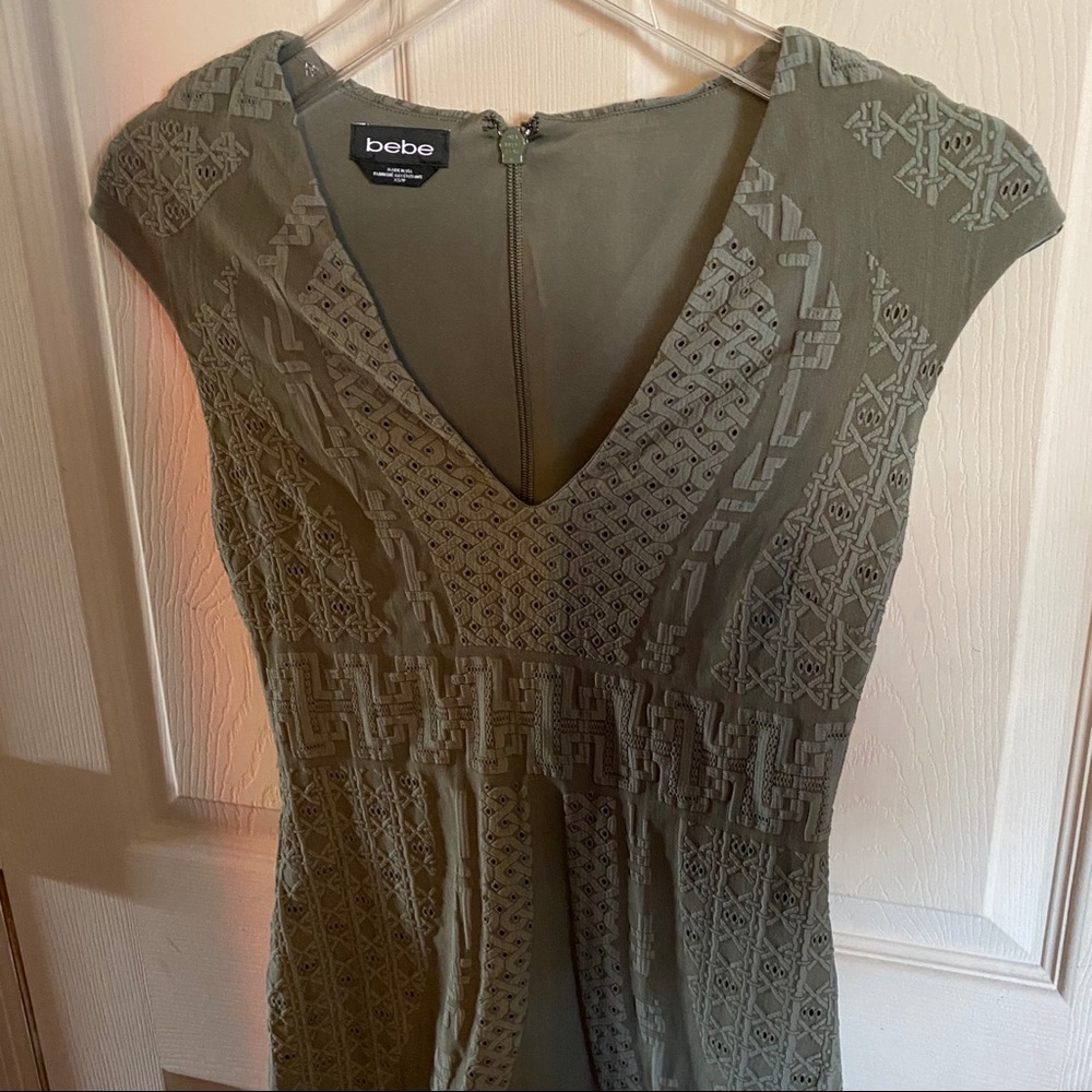 BEBE Dress V Neck Sleeveless Army Green Size XS